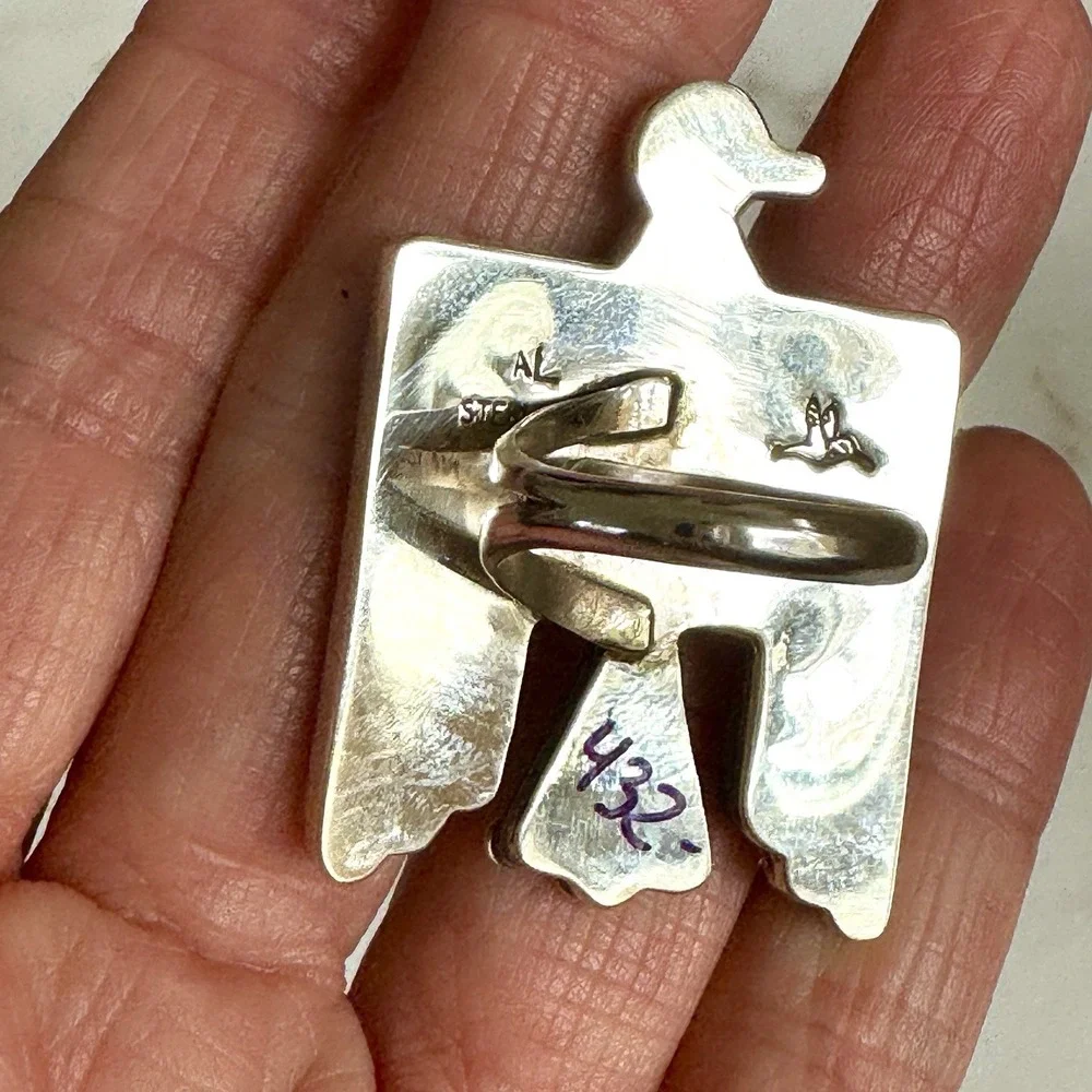 Navajo Thunderbird Ring Sonoran Turquoise Sz 7 Sterling Signed Mariano Adjustabl